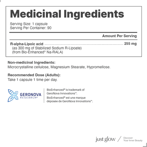 Stabilized R-Lipoic Acid 255mg 90 Capsules