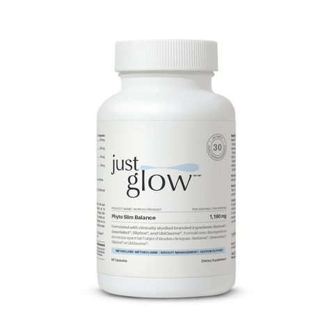 Just Glow Phyto Slim Balance label showing ingredients and dosage