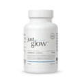 Just Glow L-glutathione 500mg capsules in a white bottle, clinically formulated for oxidative stress reduction and liver detox, displayed on a clean white background