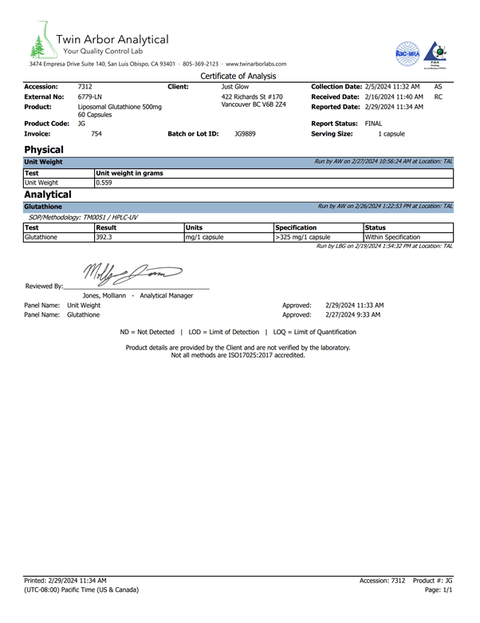 Enhanced Glutathione with Liposomal Technology.