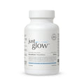 Just Glow Pterostilbene 250 mg supplement, 120 vegan capsules, antioxidant support, on a clean white background.