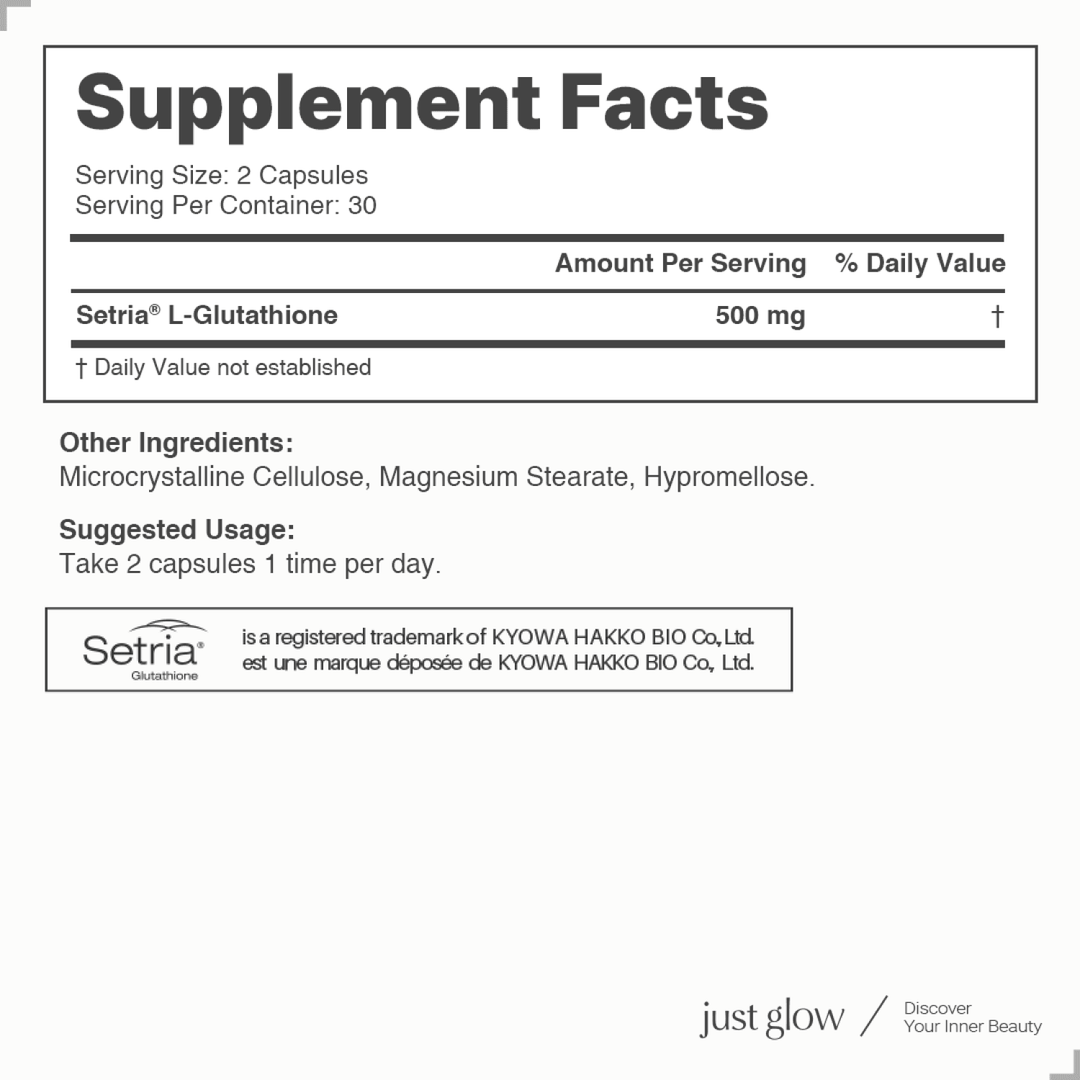 저스트글로우 SETRIA® 세트리아 글루타치온 500mg - 프리미엄 글루타치온 영양제 – Just Glow