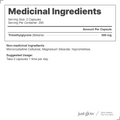 Medicinal ingredients label for a product with trimethylglycine and suggested usage instructions.